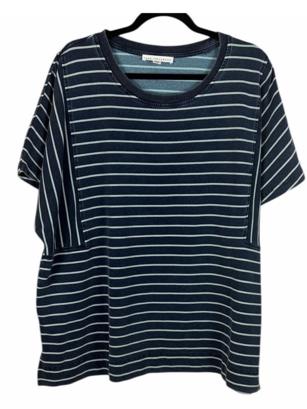 Jane + Delancey Navy Striped Top 1X Relaxed Fit Short Sleeve Casual Tee